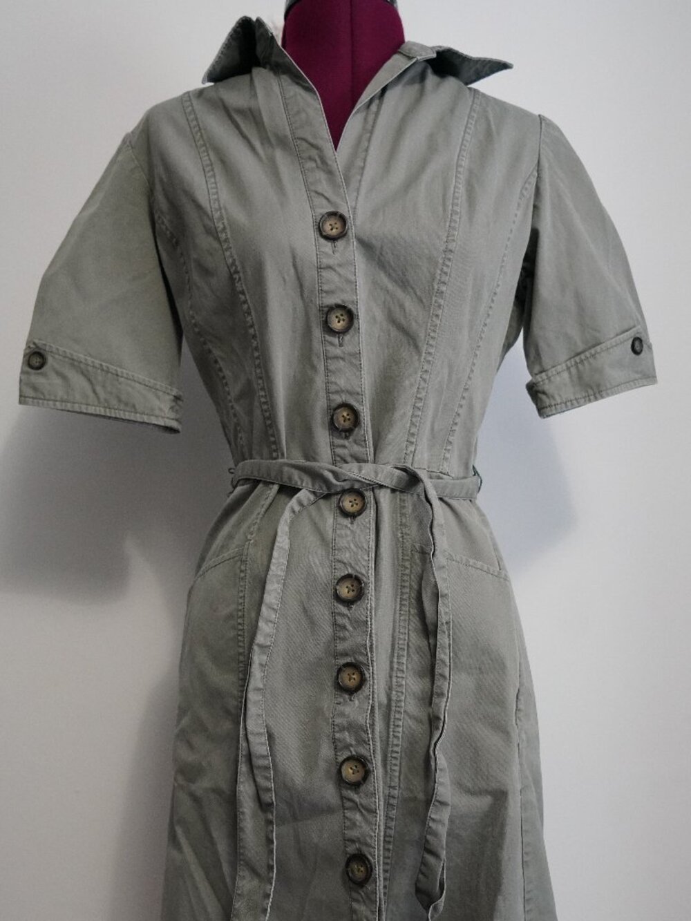 Banana Republic-Wmns 4-Khaki Button Down Summer Dress-100% Cotton/Pockets
